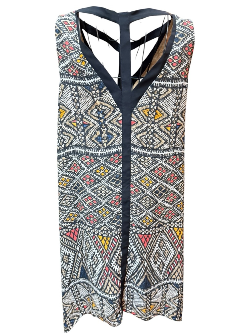 BCBGMaxAzria Sleeveless Backless Geometric Print Dress in Black, Pink & Yellow